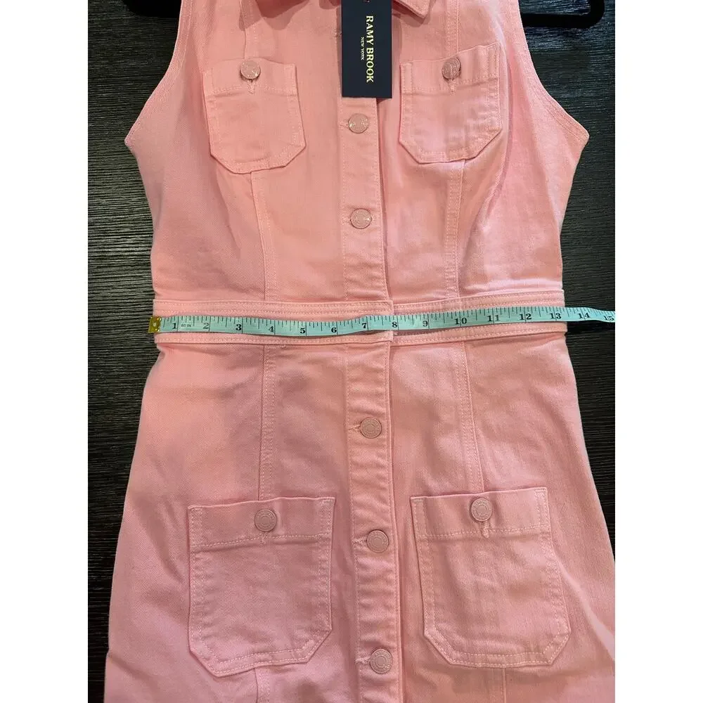 Ramy Brook Katalina Coated Denim Utility Minidress Pink sz 26